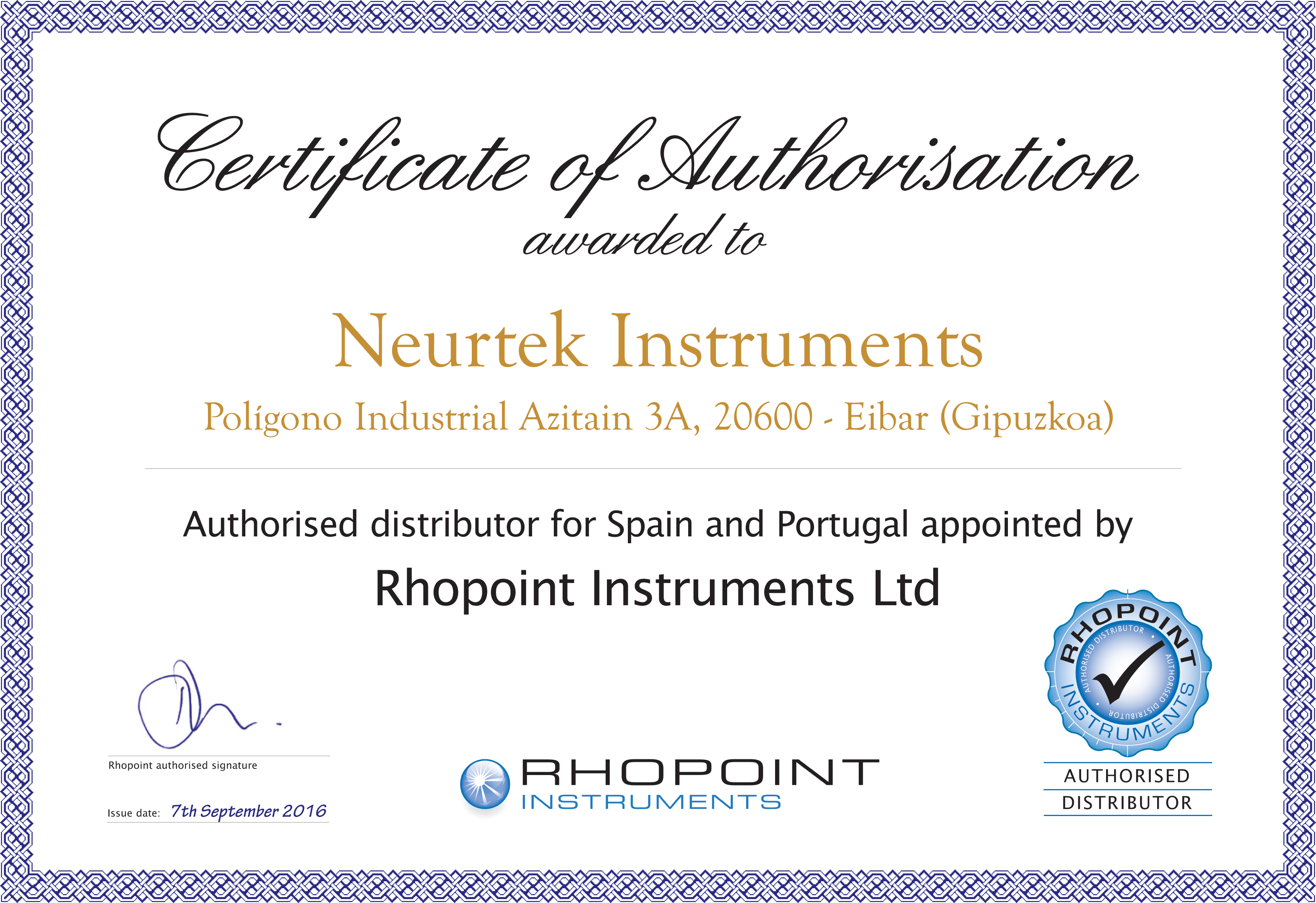 Certificado Rhopoint Neurtek