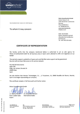 Certificado Weiss Neurtek