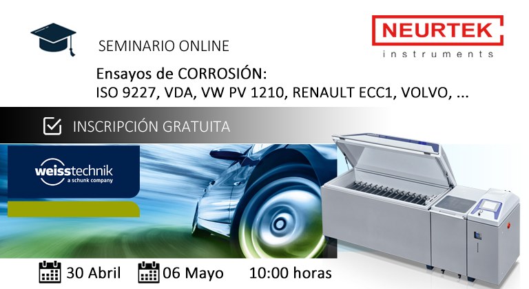 Webinar Gratuito: Ensayos de Corrosión: ISO 9227, VDA, VW PV1210, RENAULT ECC1, VOLVO...